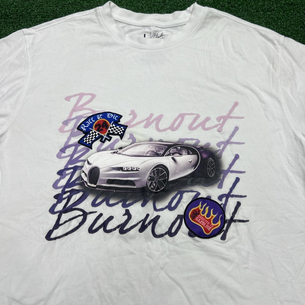 Bleecker & Mercer Burnout Sports‎ Car White Graphic T-Shirt Mens Size Large
